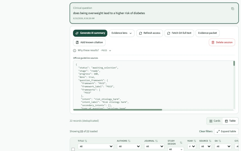 LitPortal: a clinical question answered with deduplicated, ranked evidence in a sortable table